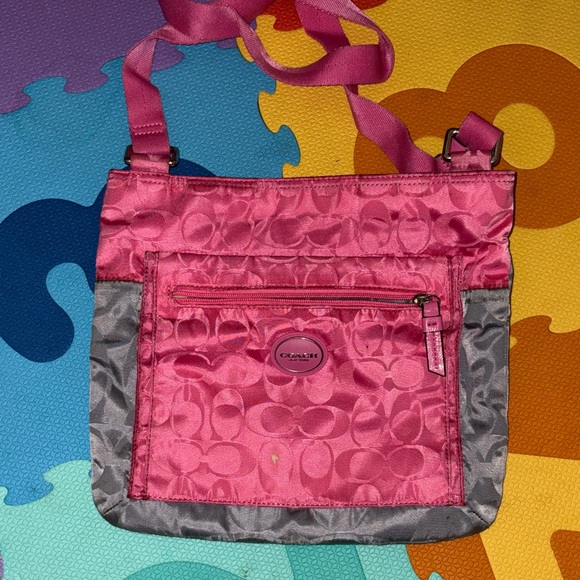 Coach Handbags - Coach Vibrant Pink and Gray Crossbody Bag